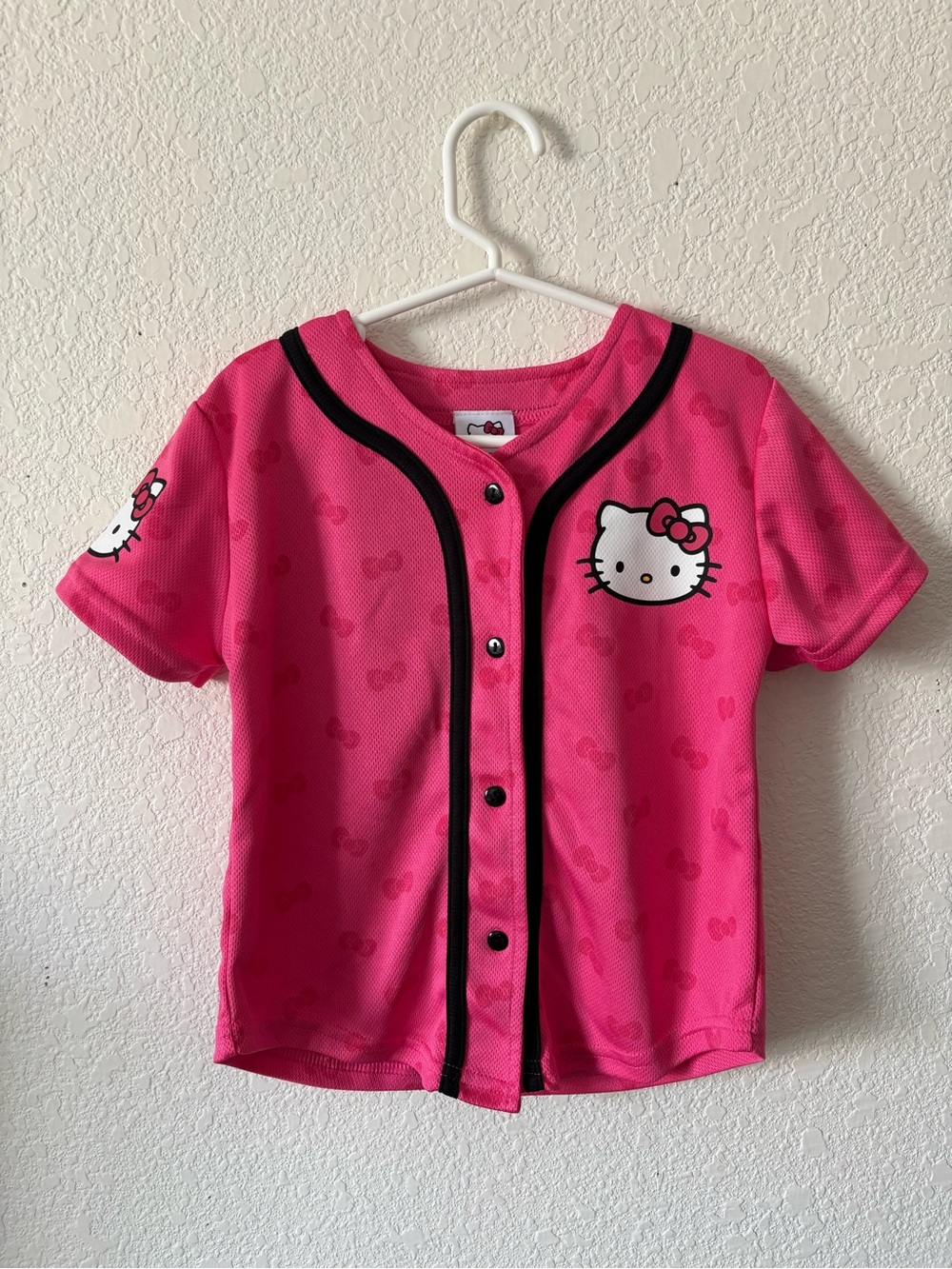 Hello Kitty Sanrio Girls Baseball Jersey Button Front Pink Girls Shirt Size 6X